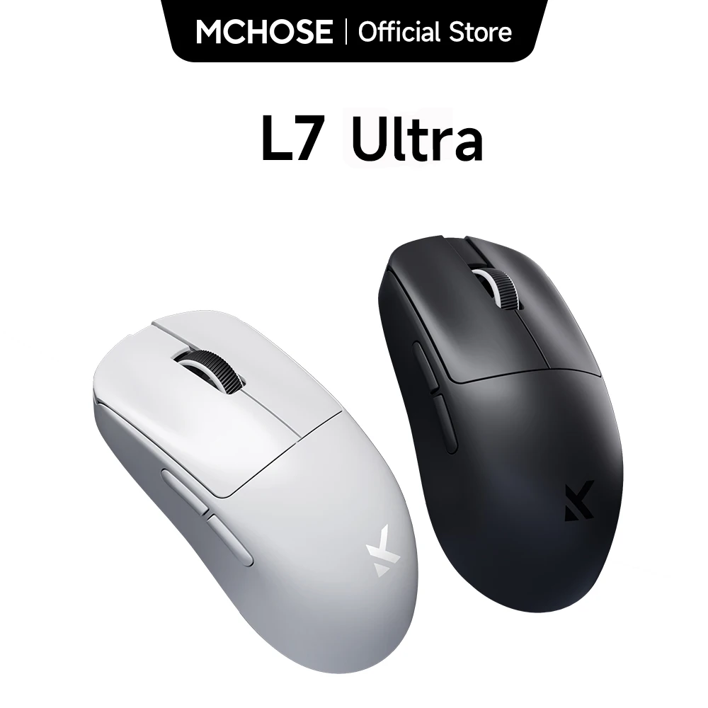 Mchoose l7 mouse para jogos sem fio l7 ultra paw3395 26k sensor duplo 8k pesquisa 39g ultra-leve2.4ghz rf/bt/com fio tri-modo