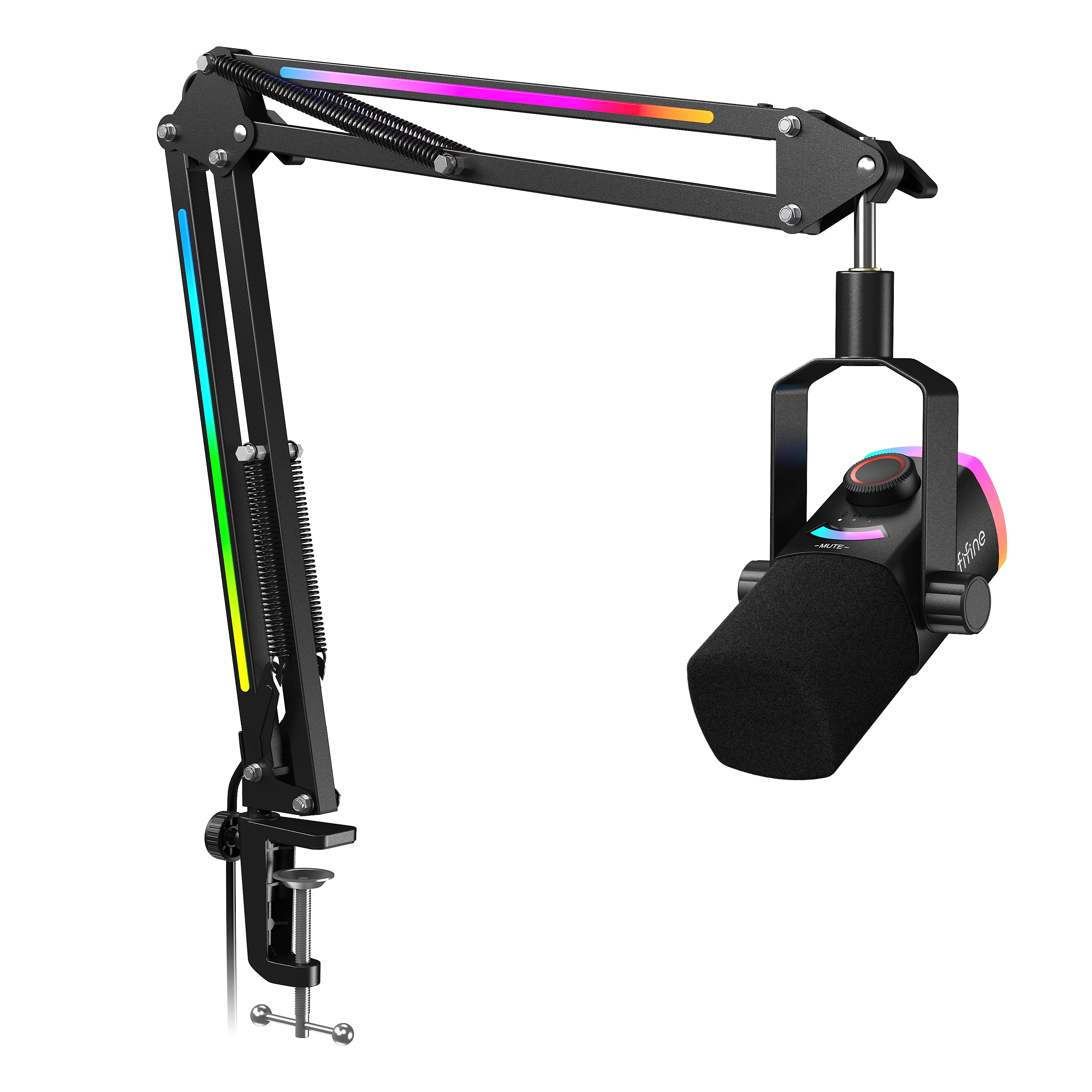 Kit de microfone para jogos FIFINE AM8PROT com braço de lança, microfone de streaming XLR/USB dinâmico com luz RGB e toque para mudo e controle misto