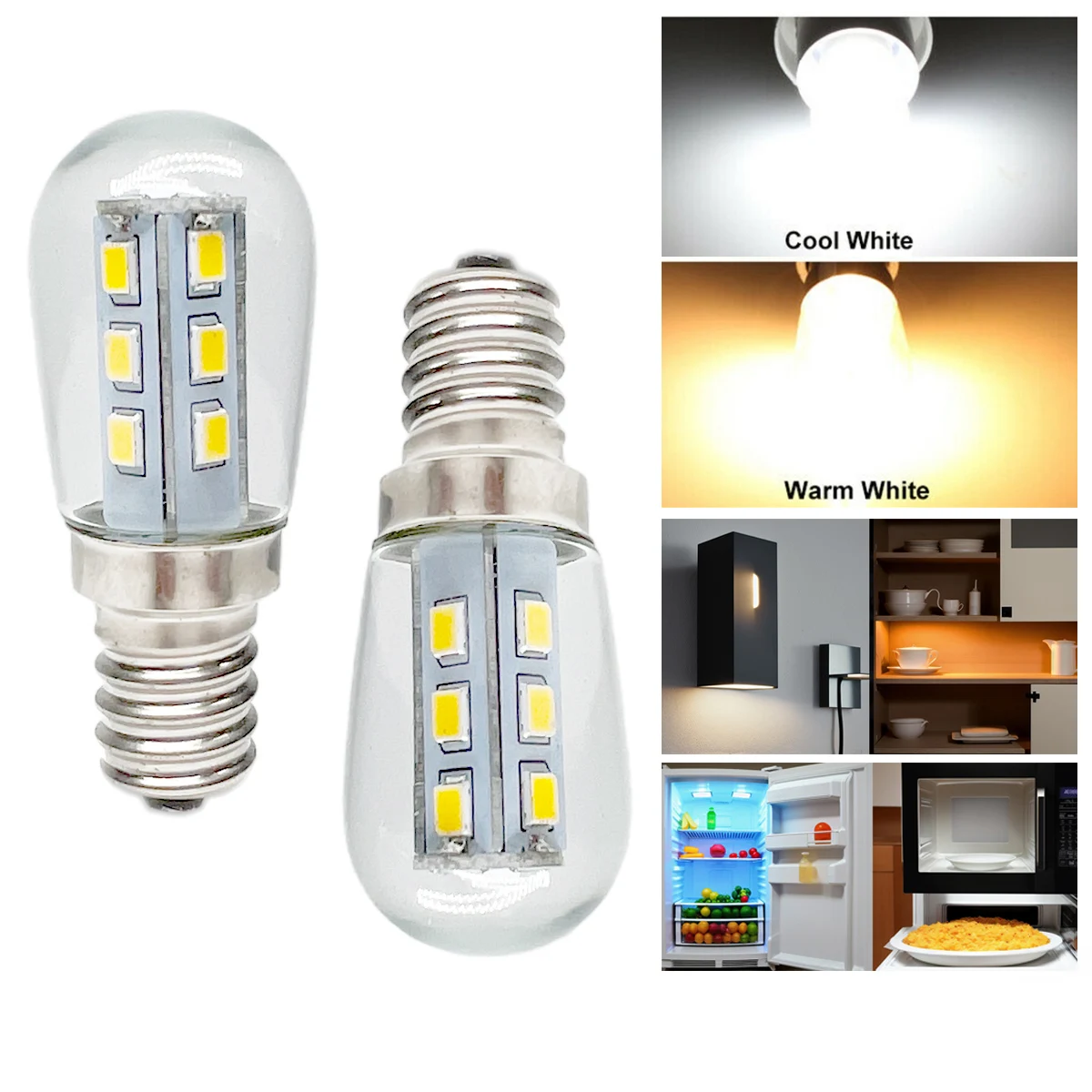 Mini E12 Lâmpadas LED, 2W, 110V, 220V, 2835, SMD, frio, quente, branco, lâmpada, Substituído, 20W, lâmpadas de halogéneo, microondas, frigorífico