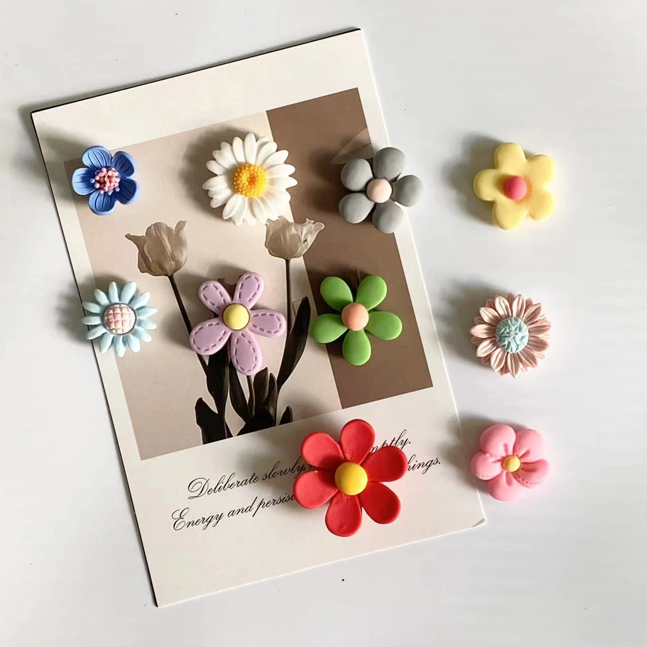 10 peças cores misturadas flor geladeira foto mensagem ímã fixo decoração de casa