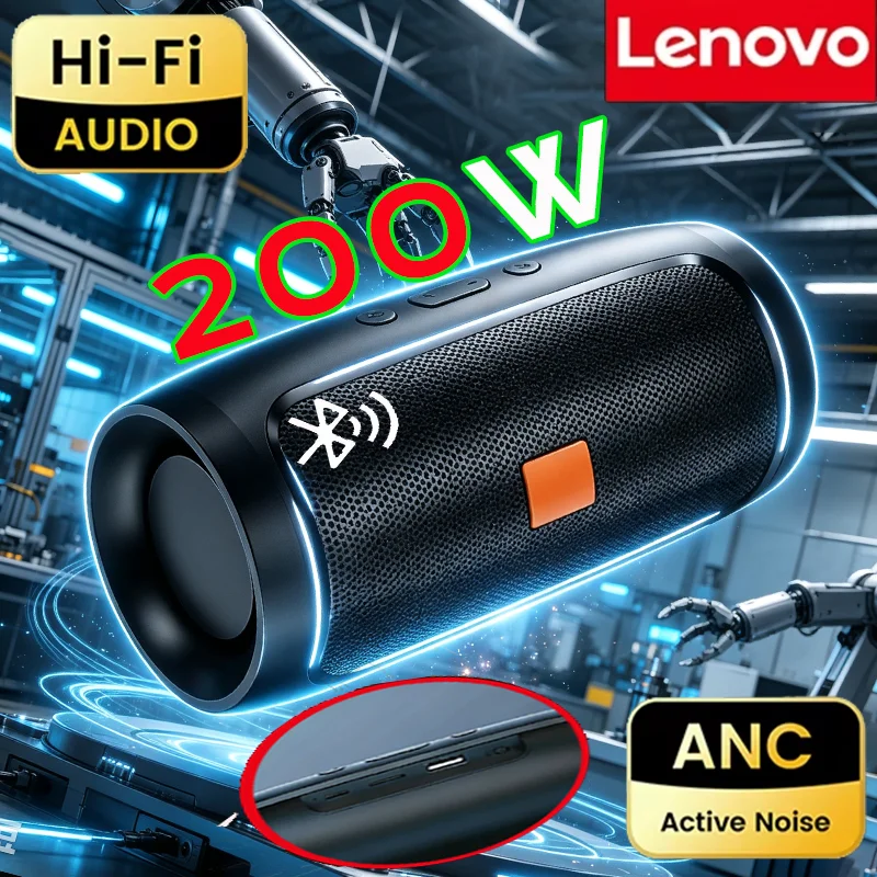 Caixas de Som Portáteis Sem Fio Lenovo Bluetooth 5.4, TF, USB, FM, Alto-falante Duplo, Reprodução Estéreo, Transmissão de Voz, Subwoofer, Caixa de Som