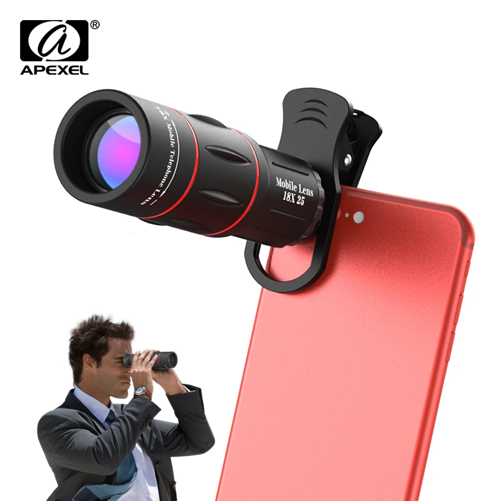 Apexel universal 18x25 zoom monocular hd lente óptica do telefone celular observação pesquisa 18x lente telefoto com tripé para smartphone