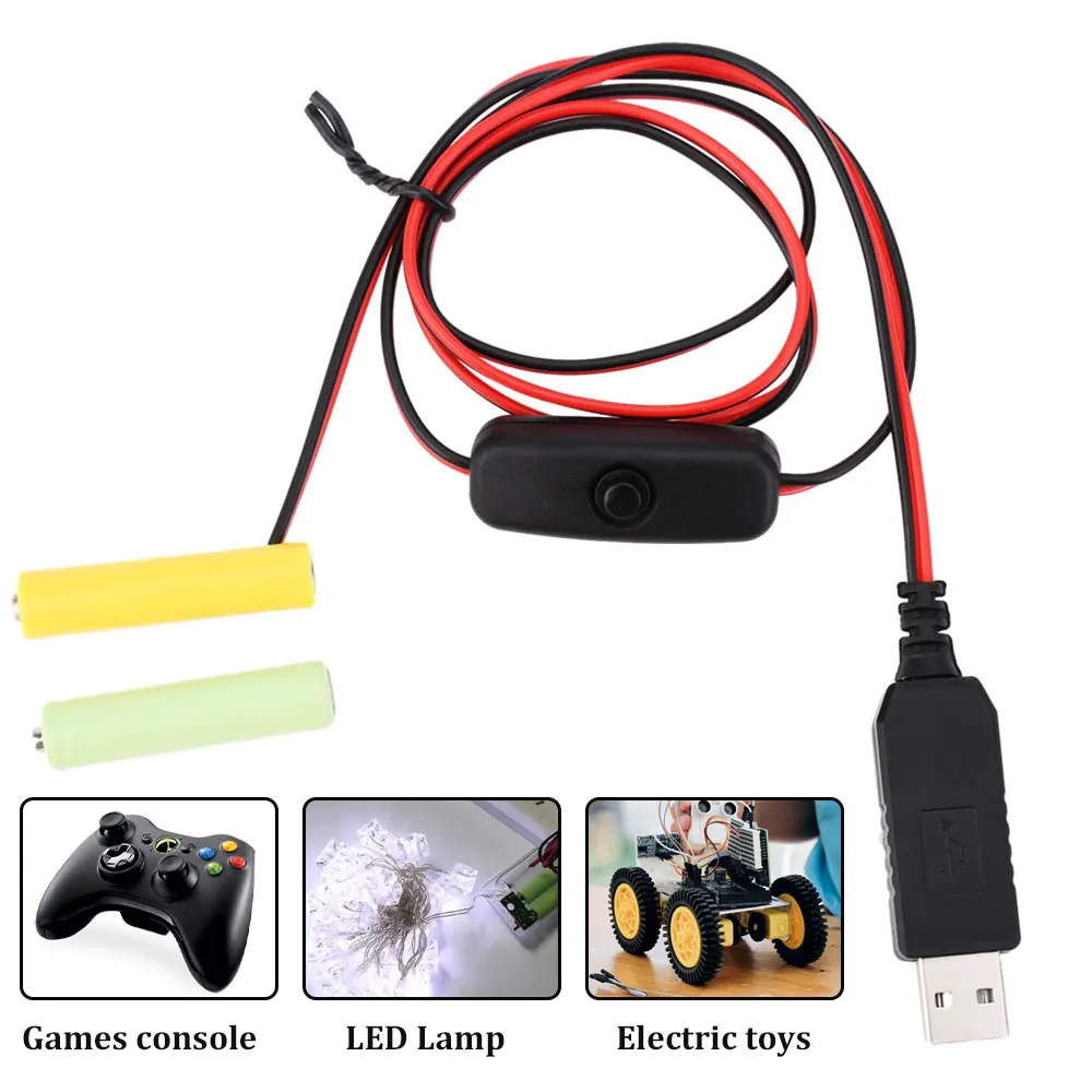 Bateria universal 3/4.5/6v aa aaa, fonte de alimentação usb substituída, cabo de substituição de bateria aa/aaa para relógio, brinquedo, luz led com interruptor