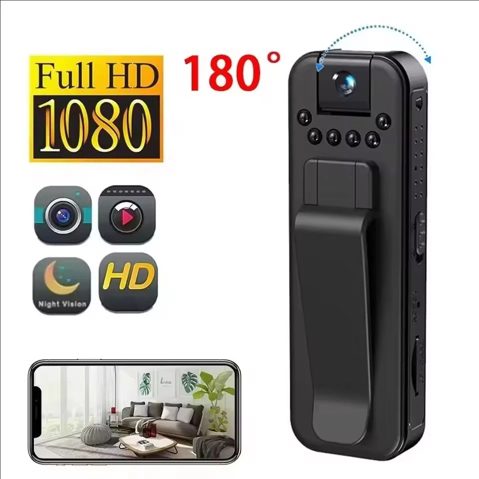 Câmera Mini HD 1080P Portátil, Gravador de Vídeo Digital Pequeno, Câmera de Vigilância com Visão Noturna, Câmera Corporal Policial com Infravermelho