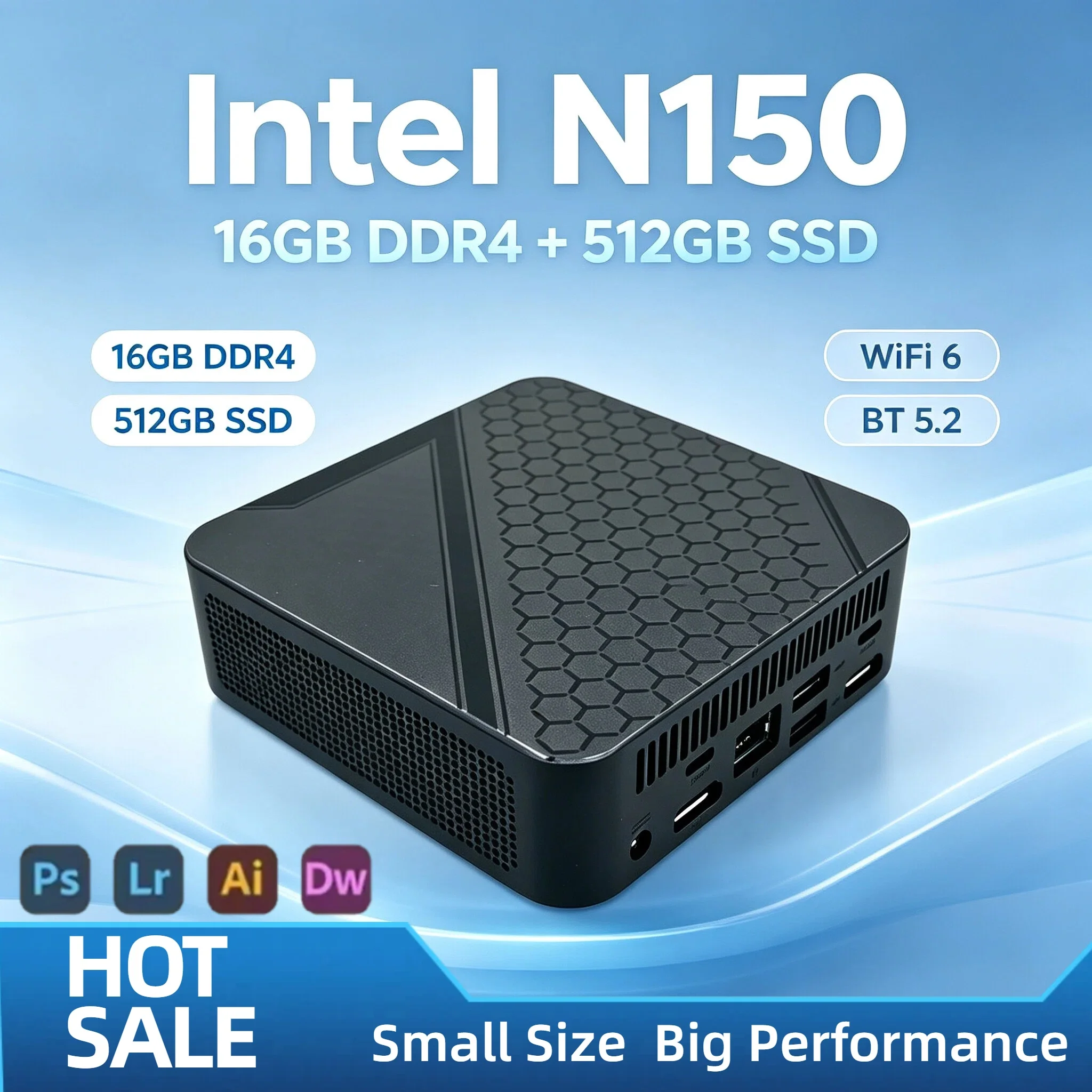Mini PC Portátil Intel N150 2026 4C4T 3.6GHz 16GB DDR4 SSD NVMe M.2 512GB Triplo 4K WiFi6 BT5.2 Resfriamento Silencioso para Escritório e Casa Profissional