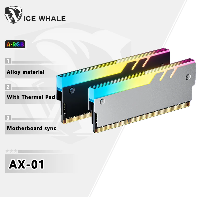 Dissipador de Calor para Memória RAM ICE Whale AX-01 com Iluminação ARGB Infinity Mirror de 3 Pinos para Computadores Desktop com Memória DDR3, DDR4, DDR5 e DDR2