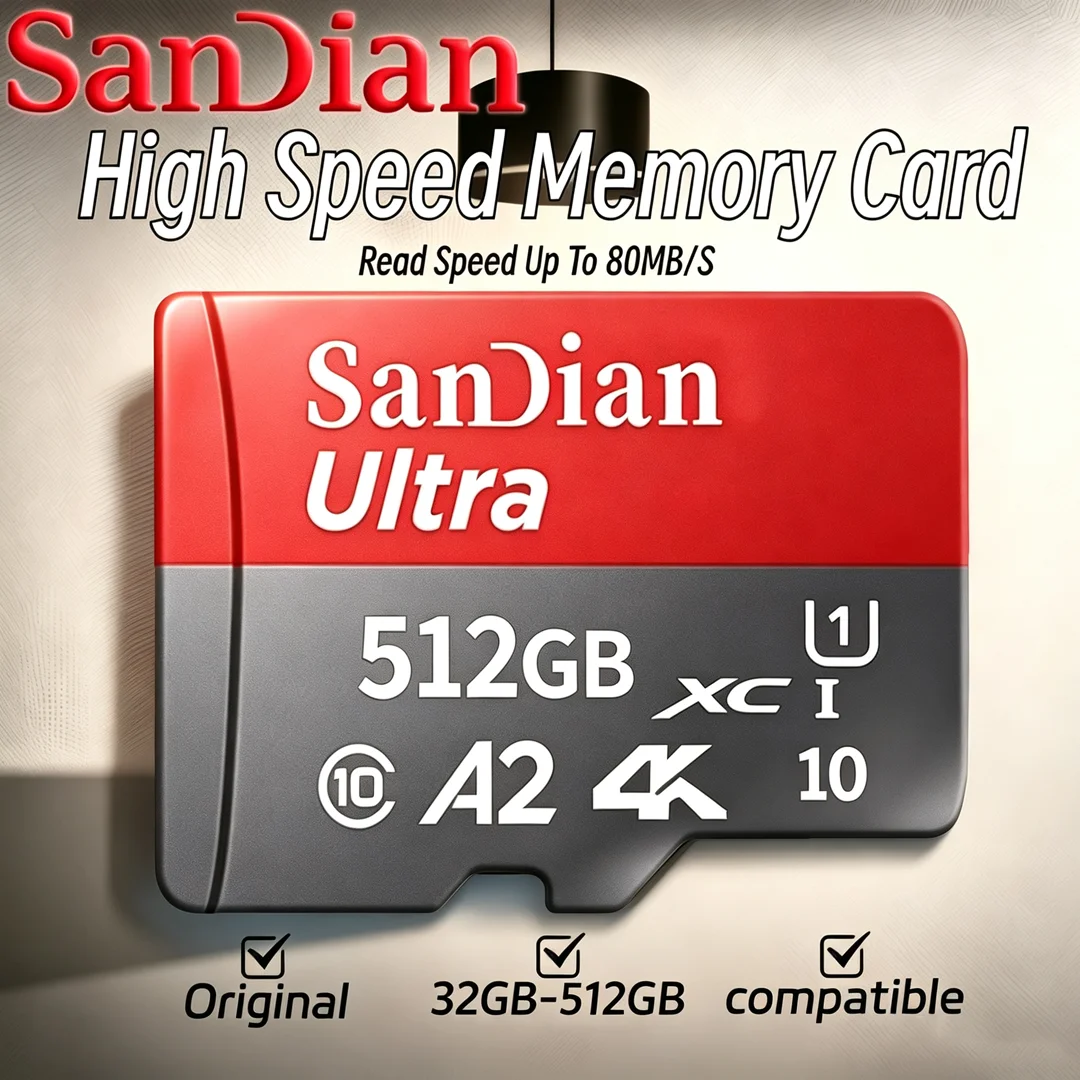 Cartão SD de Alta Velocidade 512GB 256GB 128GB 64GB U3 V30 A2 Micro TF SD para Smartphones, Tablets, Drones e Gravação de Vídeo 4K