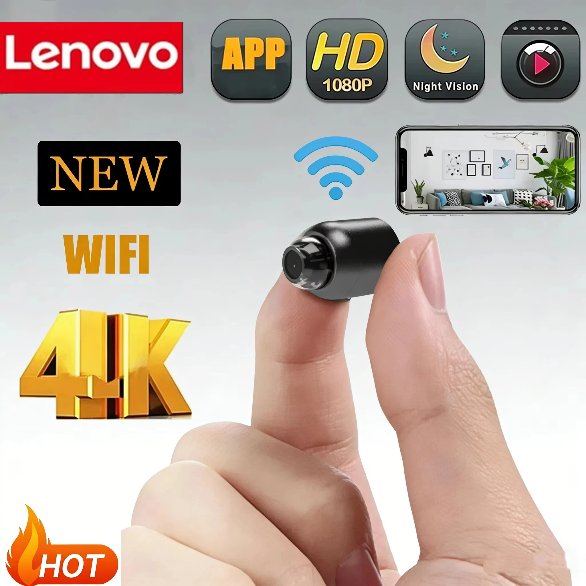 Câmera Sem Fio Lenovo 4K para Vigilância e Segurança com Visão Noturna e Detecção de Movimento, Mini Câmera para Monitoramento de Casa Inteligente Câmera Sem Fio Lenovo 4K para Vigilância e Segurança com Visão Noturna e Detecção de Movimento, Mini Câmera para Monitoramento de Casa Inteligente