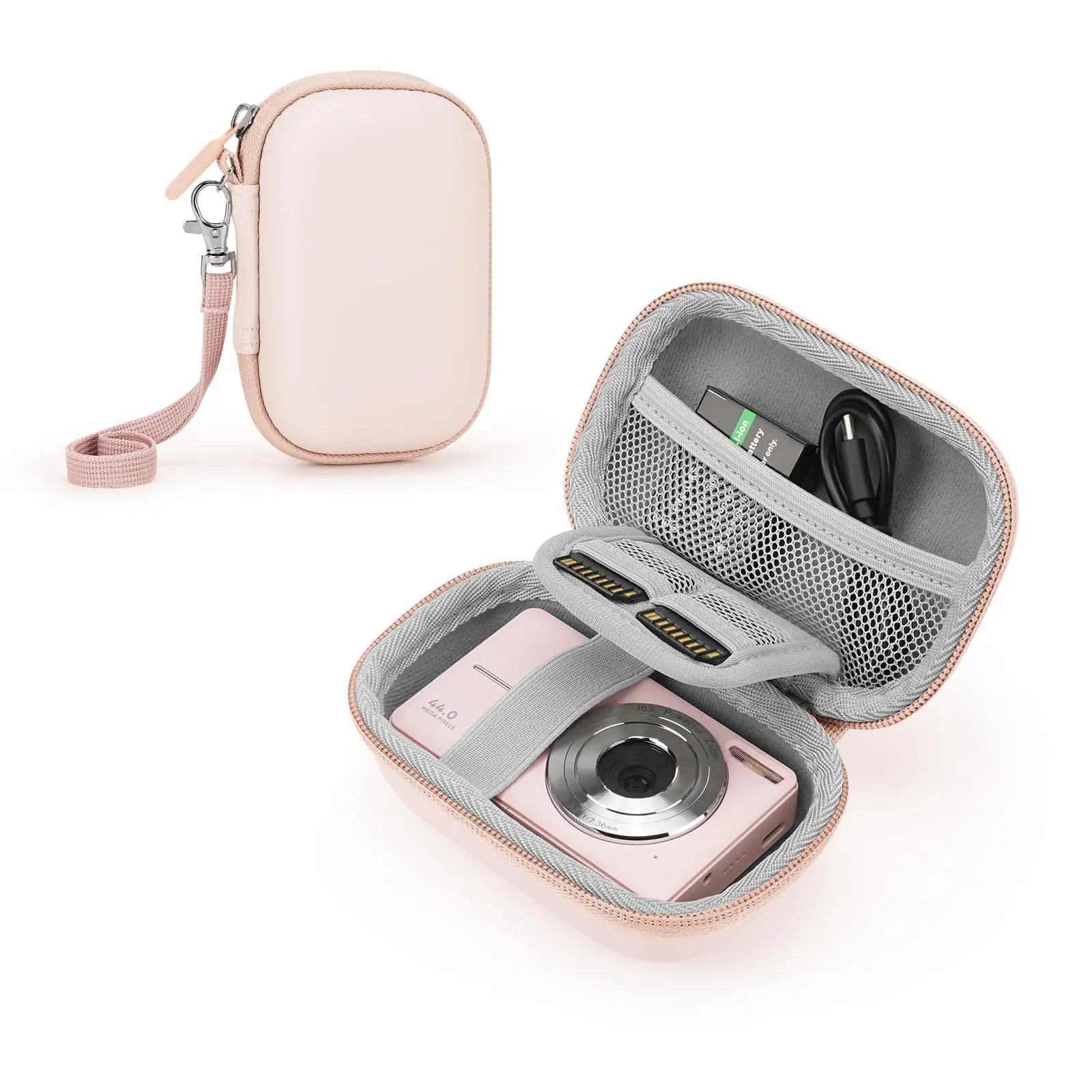 Capa de câmera para câmera digital, para câmeras digitais Samsung/Canon/Sony/Nikon, armazenamento de cartão SD, bolsa fofa de transporte para viagem, rosa Capa de câmera para câmera digital, para câmeras digitais Samsung/Canon/Sony/Nikon, armazenamento de cartão SD, bolsa fofa de transporte para viagem, rosa