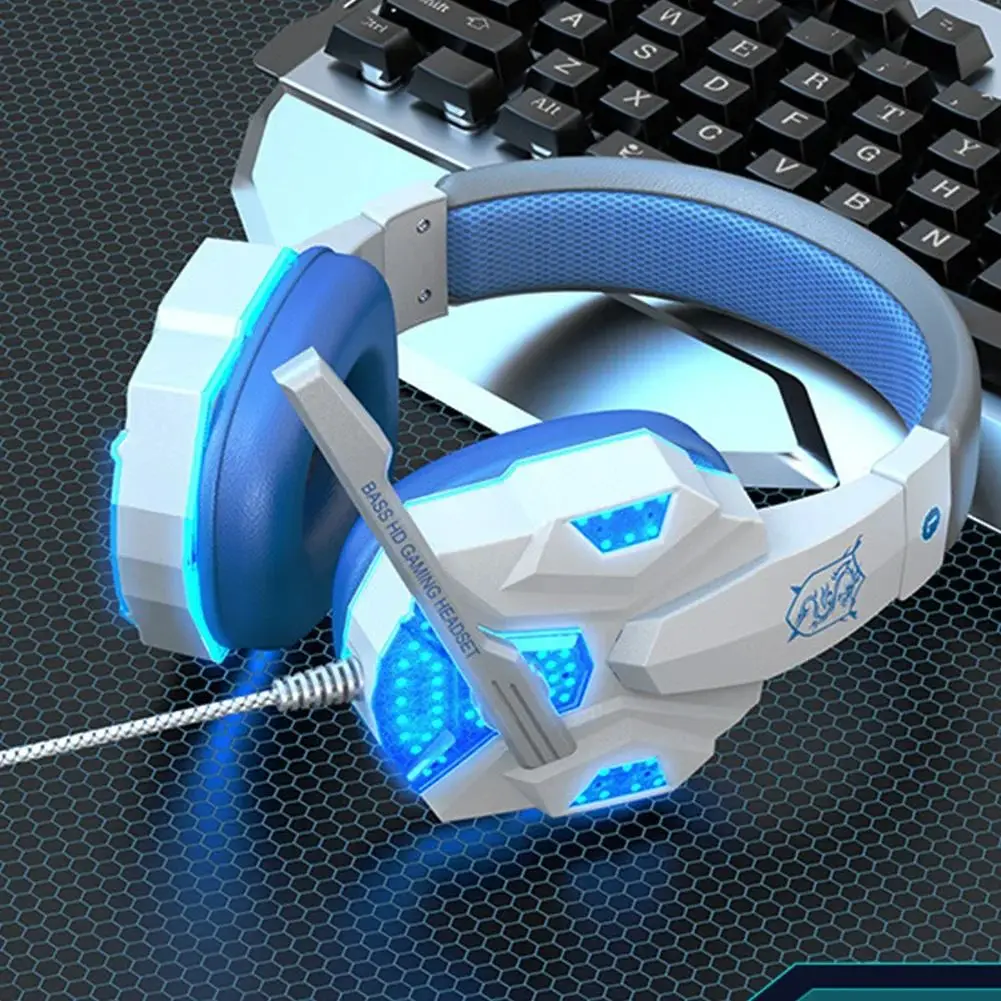Fones de ouvido para jogos com luz led rgb, com microfone, baixa latência, 3.5mm, com fio, para computador, ps4, ps5, xbox, fones de ouvido estéreo com graves