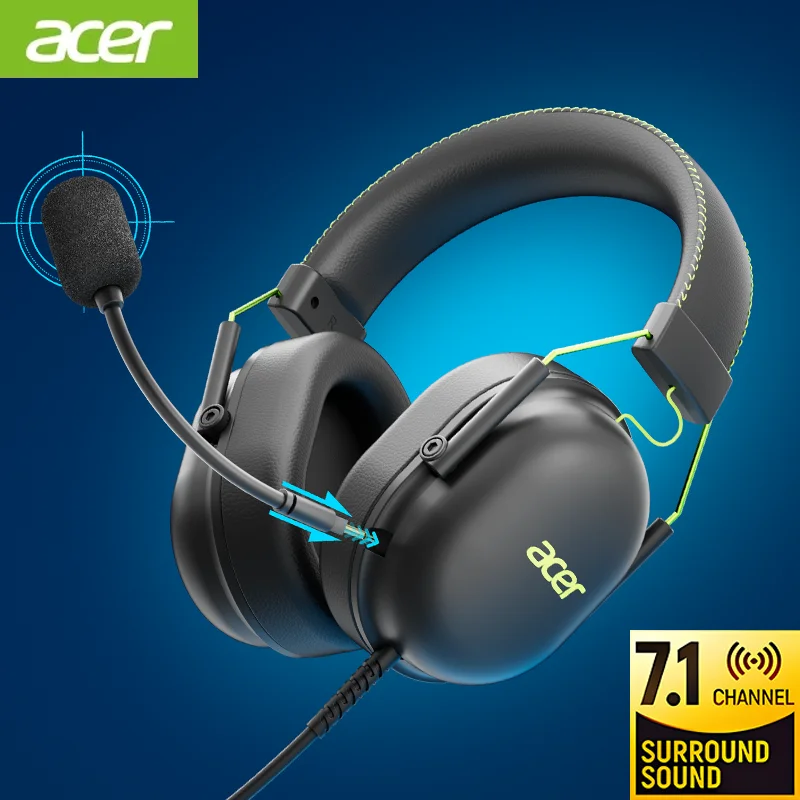 2025 Acer Headphones OHW200 7.1 Surround Sound Wired USB Gaming Headset com microfone com cancelamento de ruído - Gamer para PC, laptop