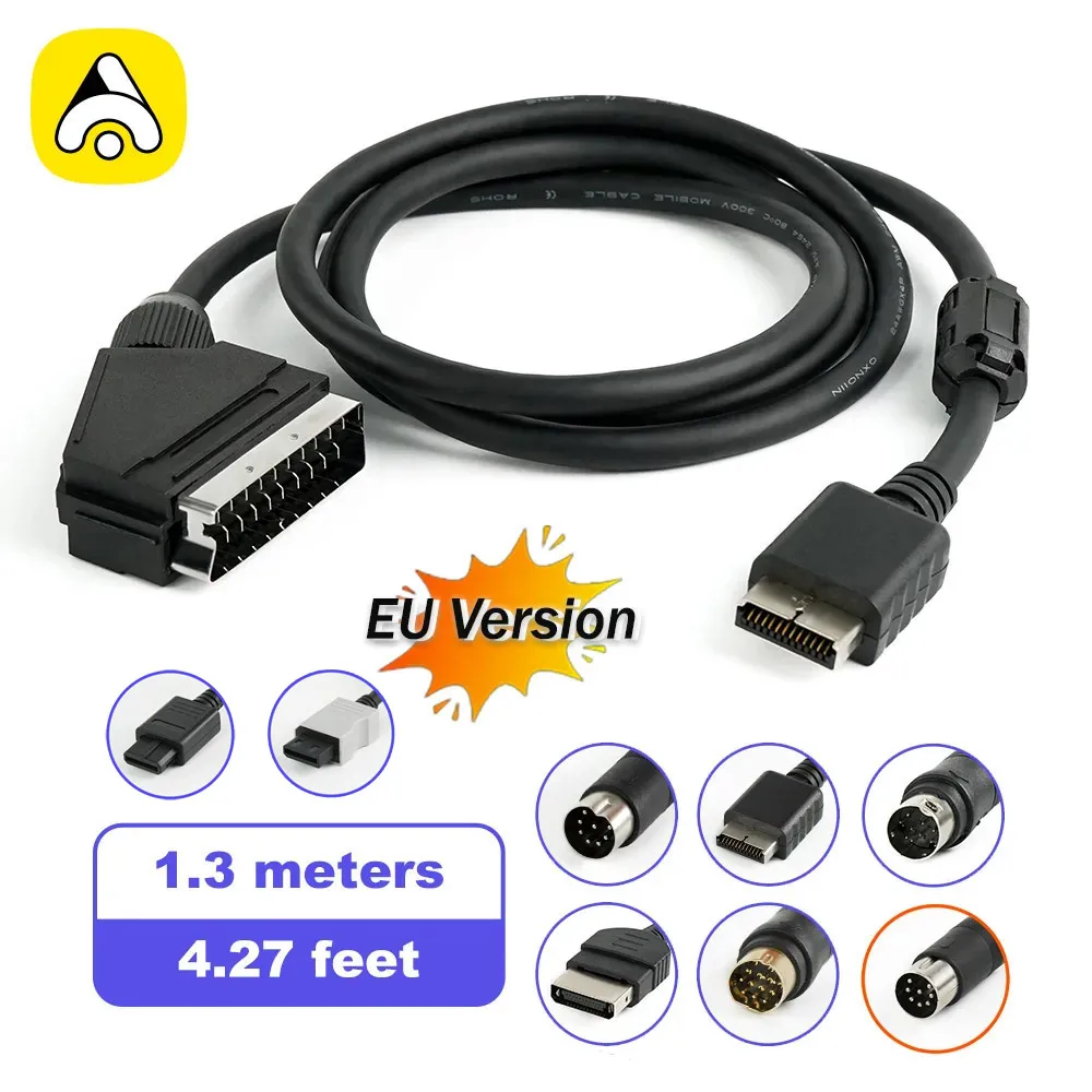 Vídeo composto de alta qualidade de 1,3 m no cabo scart SYNC RGB para console de videogame Saturn/MD/Xbox/PS1/PS2/PS3