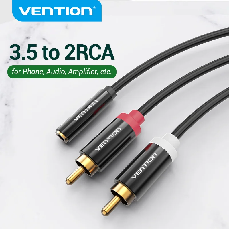 Vention jack 3.5mm para 2 cabo rca fêmea para macho cabo de áudio aux divisor para amplificador tv home theater 3.5 jack aux cabo rca