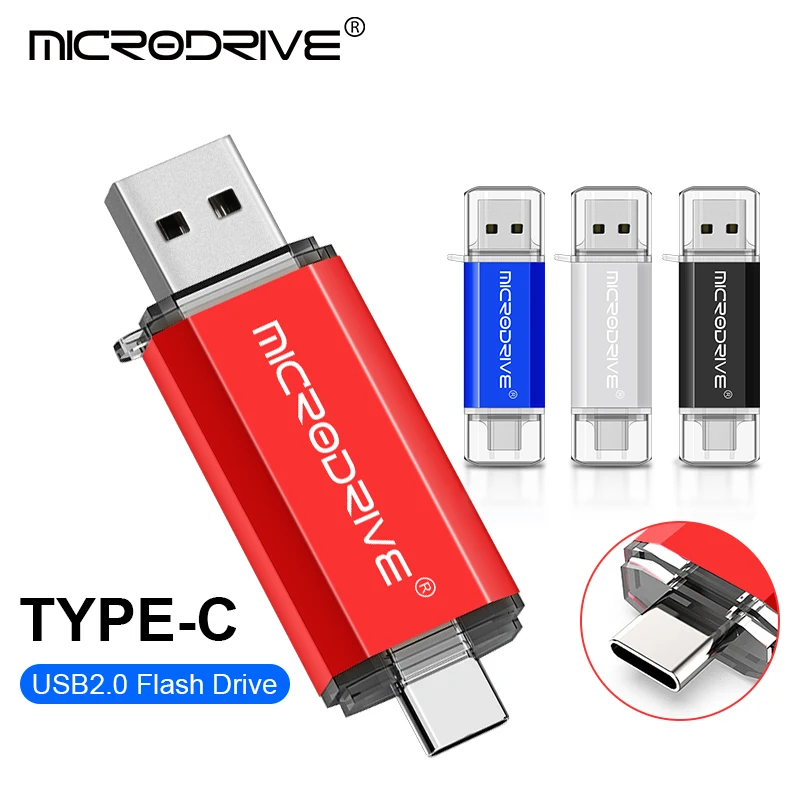 Tipo C USB Flash Drive, OTG, Micro Pen Drive, Pendrive, 2 em 1, USB 2.0, 128GB, 64GB, 32GB, 16GB, 8GB, 4GB