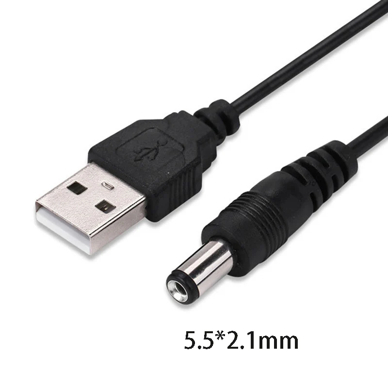 Cabo de carregamento usb para dc, 1m, 5v, buraco redondo, 5.5*2.1mm, plugue 5v, fio de fonte de alimentação, roteador de computador, adaptador de cabo de extensão