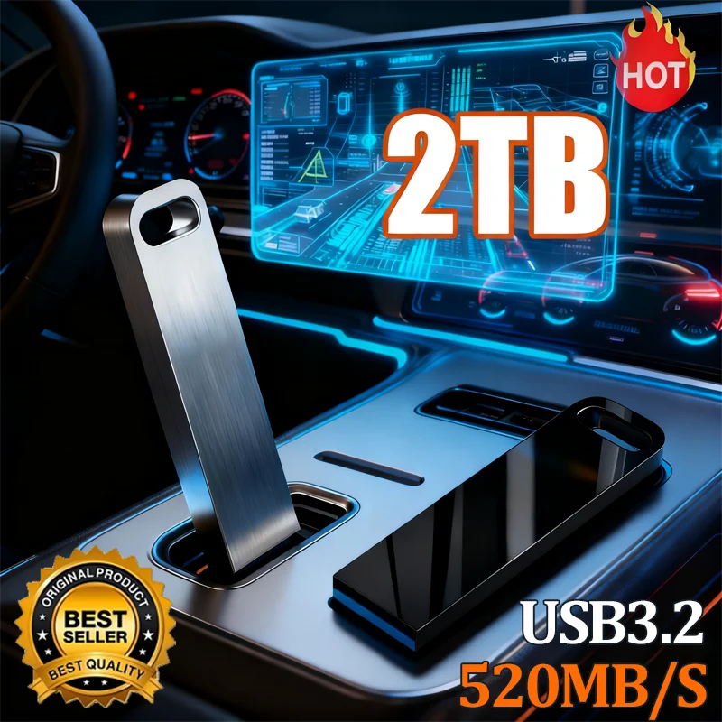 2TB USB 3.2 Flash Drives Pendrive de metal de super alta velocidade 1TB 512GB 256GB Unidade USB portátil à prova d'água Memoria Flash Disk ﻿ NOVO