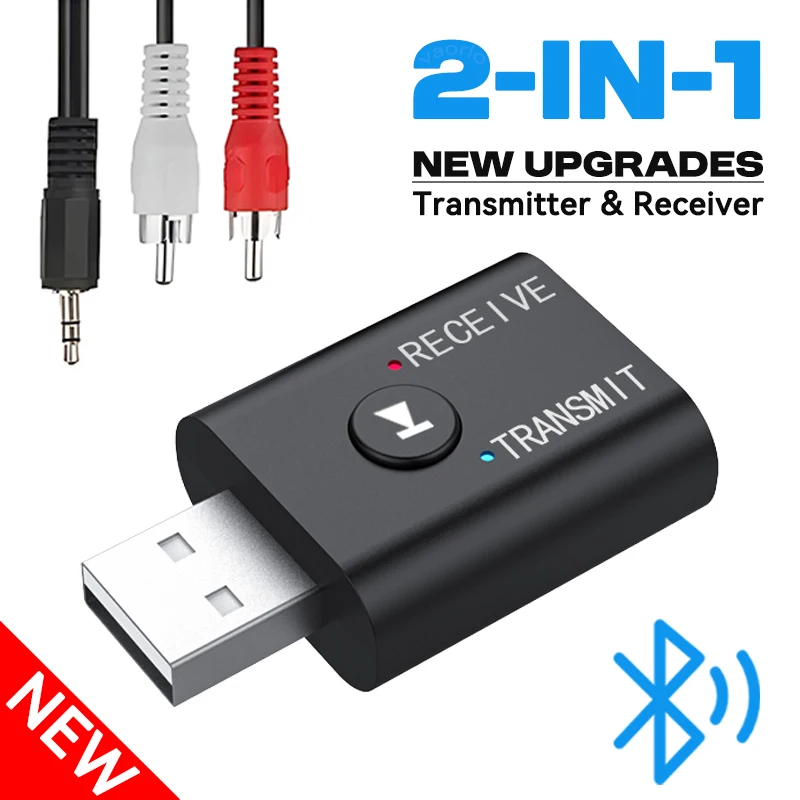 2 em 1 bluetooth 5.0 receptor de áudio transmissor 3.5mm aux usb estéreo música adaptador sem fio com microfone para carro kit alto-falante tv pc