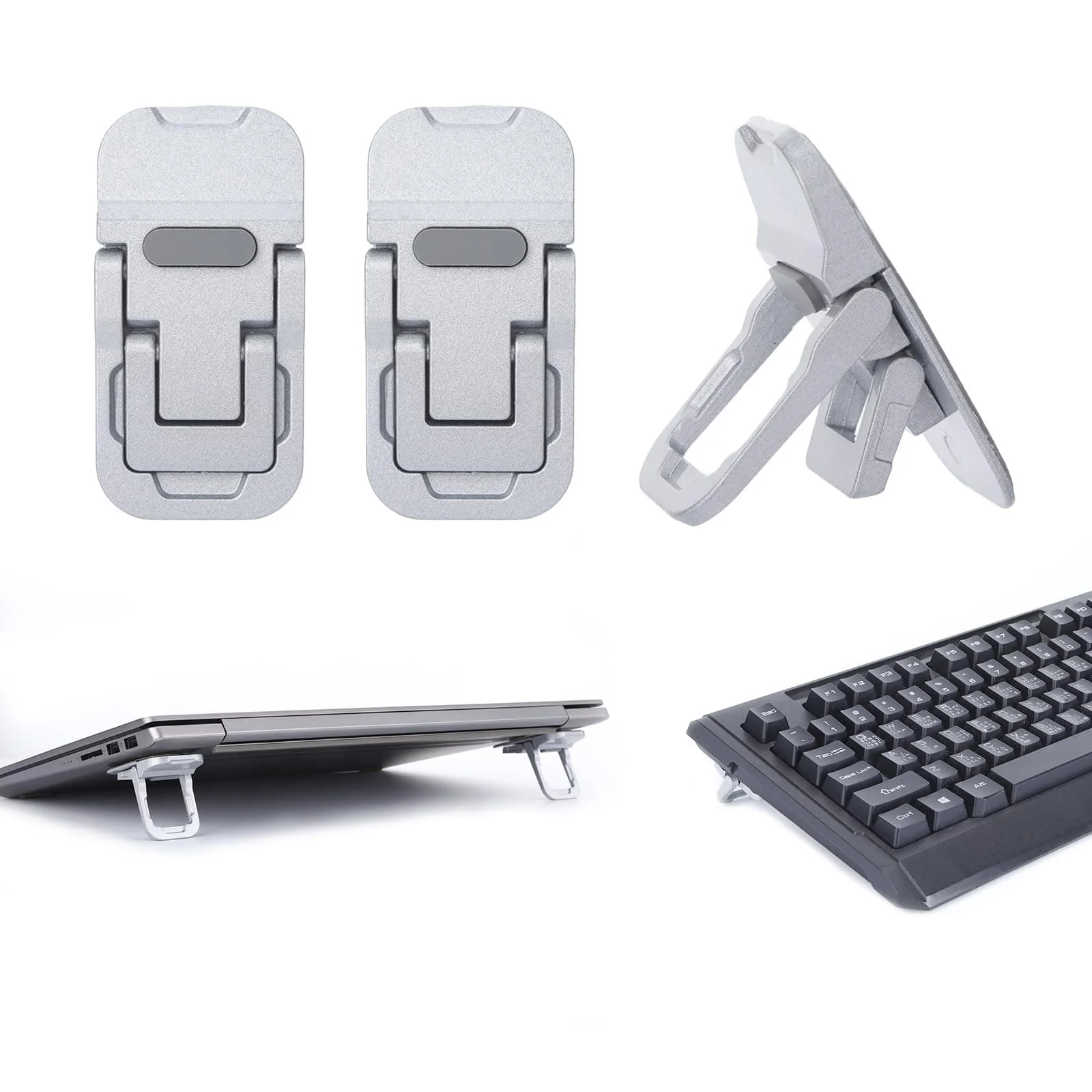 Suporte Mini Dobrável para Laptop, 2 Peças, Suporte Portátil para Notebook com Ângulo Ajustável, Adesivo Invisível para Teclado de Computador