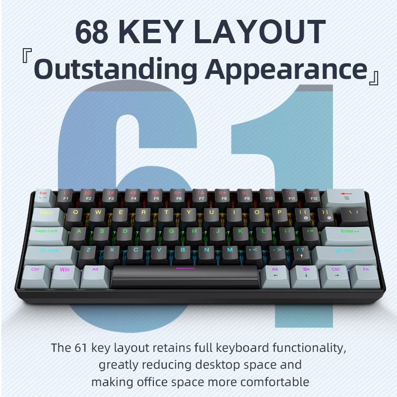 APAYADO K61 Mini teclado mecânico, com fio, 61 teclas, Phantom RGB, interruptor mecânico preto/branco vermelho/azul para jogos, 60% portátil APAYADO K61 Mini teclado mecânico, com fio, 61 teclas, Phantom RGB, interruptor mecânico preto/branco vermelho/azul para jogos, 60% portátil