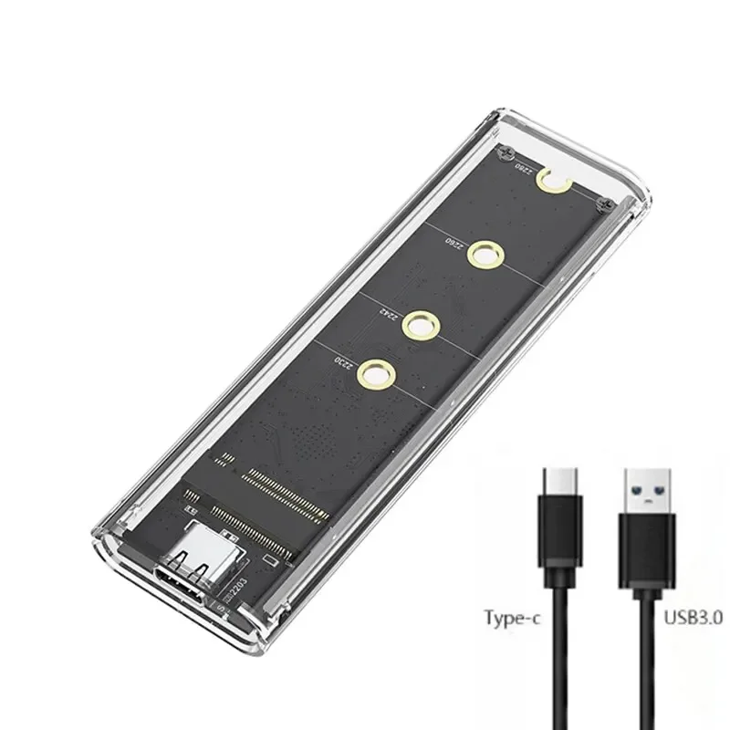 Case para SSD M.2 NVME PCIe NGFF SATA de Protocolo Duplo, Transparente, USB Tipo C 10Gbps, Caixa Externa para SSD M2