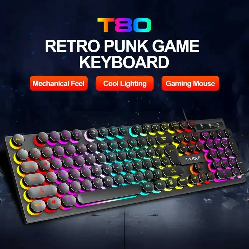 Teclado Mecânico Gamer RGB 2026 NOVO com Fio USB, 104 Teclas, Retroiluminado (Preto, Vermelho, Azul) para Computador e Laptop - Teclado Profissional