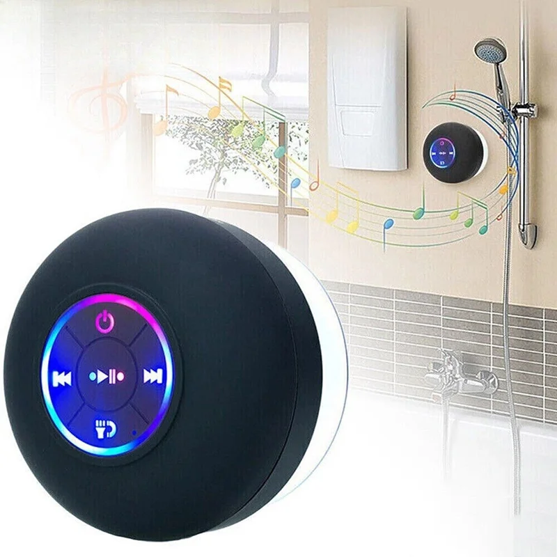 Caixa de Som Portátil Bluetooth 5.0 com Lâmpada LED, Alto-falante à Prova d'Água IPX4, Grande Ventosa para Banheiro e Ambientes Externos, Som Estéreo
