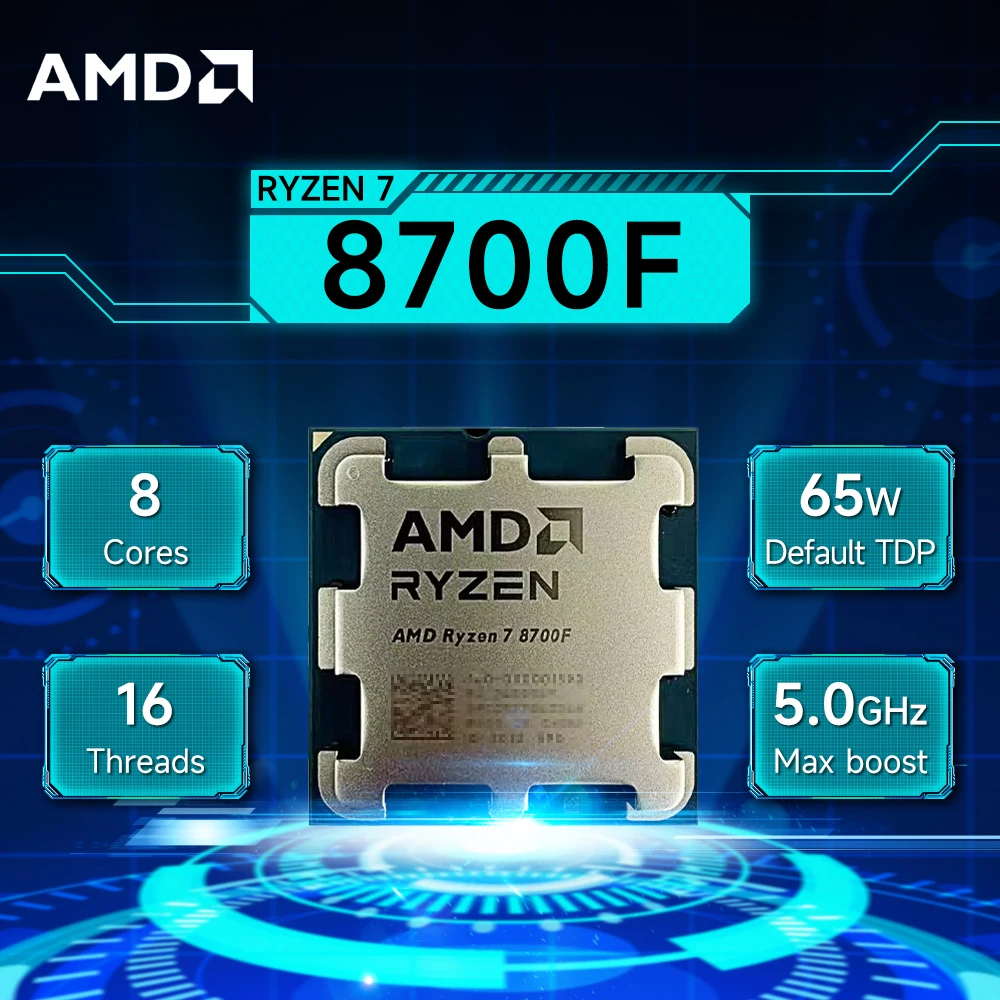 Processador AMD Ryzen 7 8700F 4,1 GHz 8 núcleos 16 threads L3 = 16M 65W R7 8700F Soquete AM5 4NM DDR5 Novo mas sem cooler