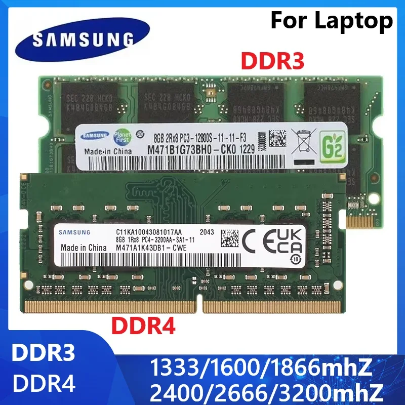 Memória RAM SAMSUNG DDR4 DDR3 SODIMM 3200 2666 2400 1866 1600 1333 1066MHz, Memória para Notebook 16GB 8GB 4GB 2GB Memória RAM SAMSUNG DDR4 DDR3 SODIMM 3200 2666 2400 1866 1600 1333 1066MHz, Memória para Notebook 16GB 8GB 4GB 2GB