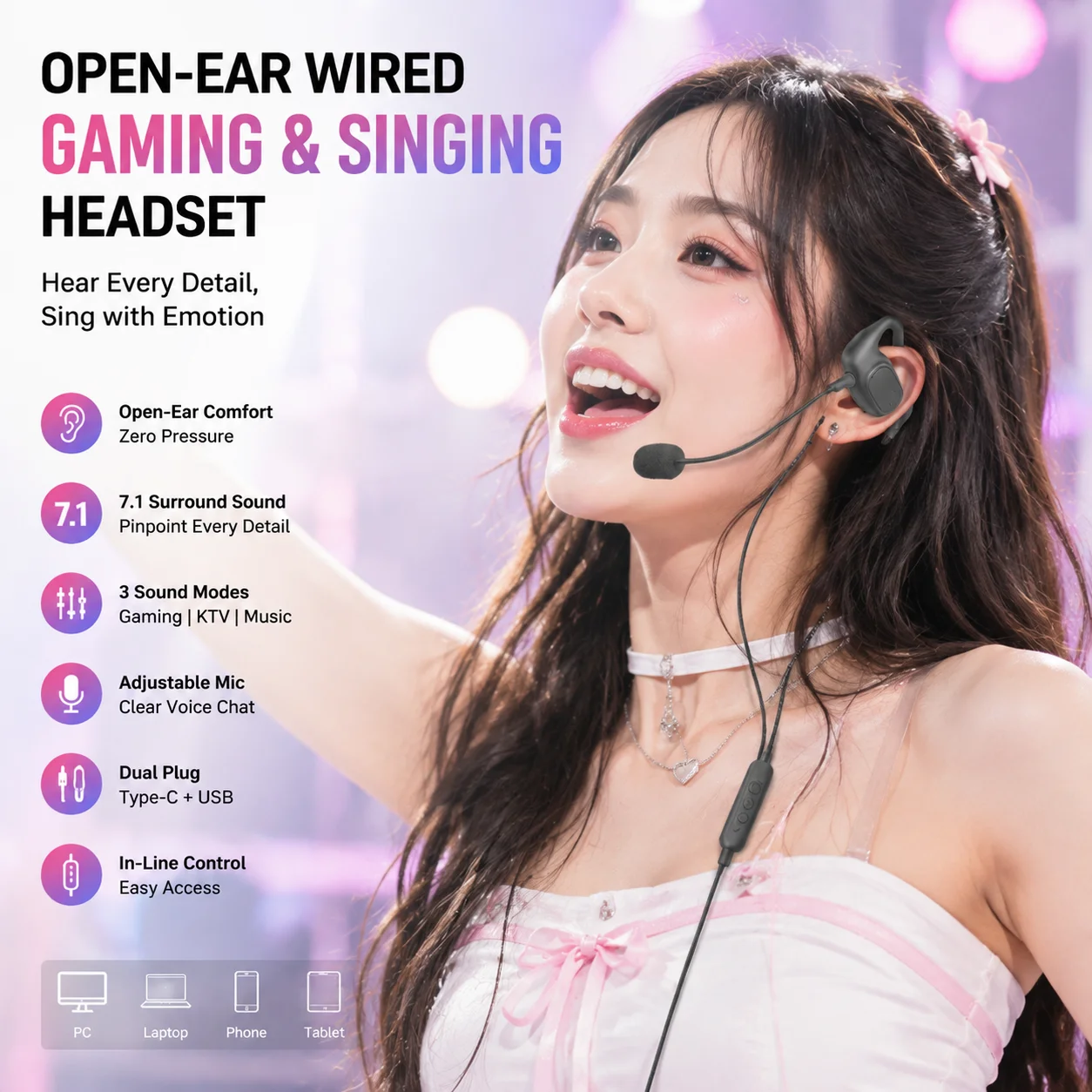 Fones de Ouvido com Fio K2 Over-Ear com Microfone USB, Headset Profissional para Cantar, Placa de Som para Jogos, Fone de Ouvido para Jogos para Xiaomi