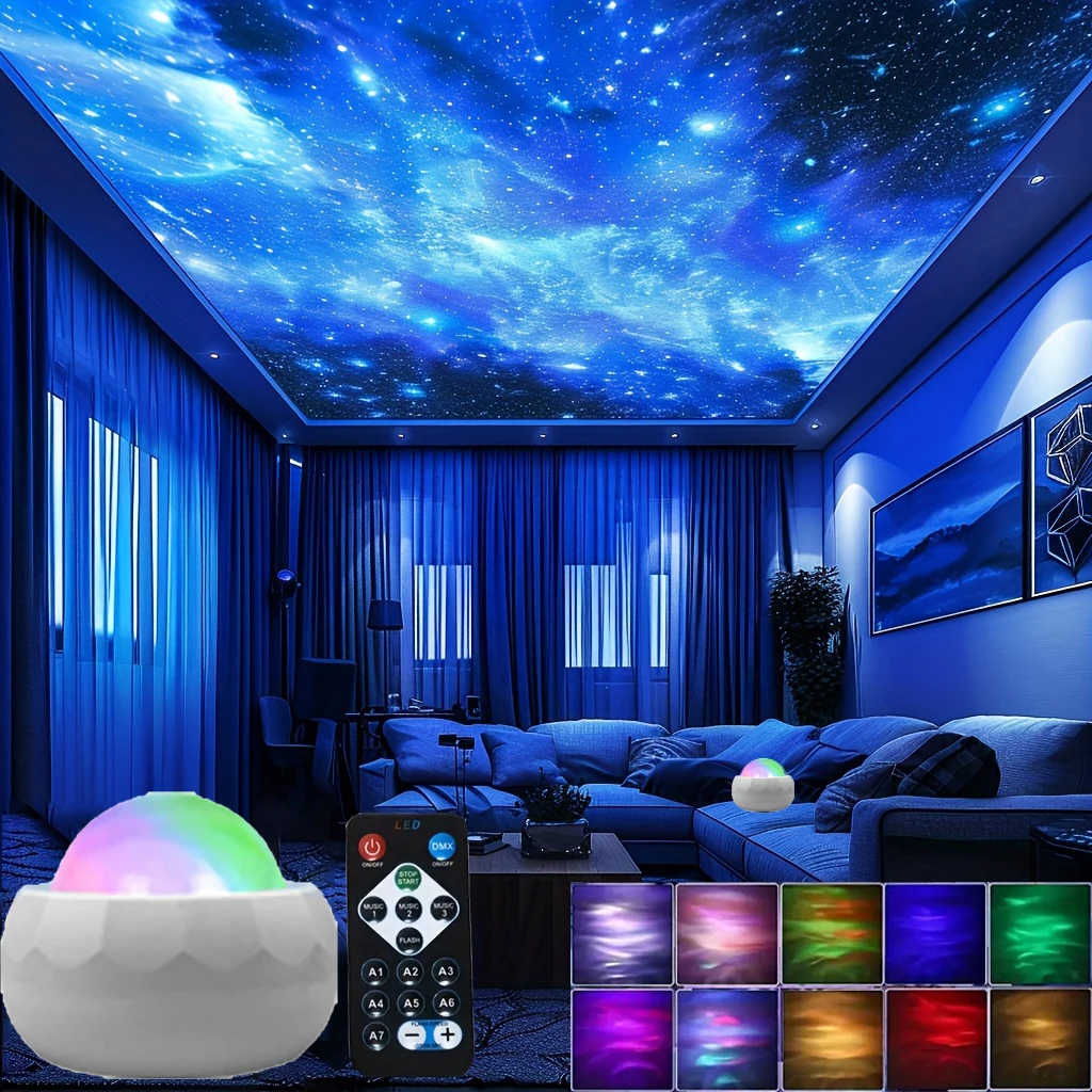 Projetor LED Aurora LED Galaxy Night Light USB RGB 7 modos 360 ° Luz giratória de céu noturno com controle remoto para decoração de sala de home theater
