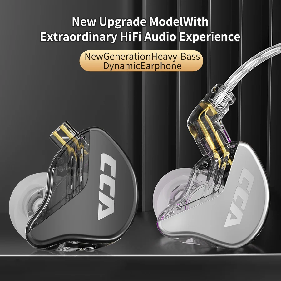 CCA CRA na orelha Headset Wired, dinâmico driver IEM fones de ouvido, cancelamento de ruído, esporte Gamer Earbud com cabo destacável emaranhado-Free