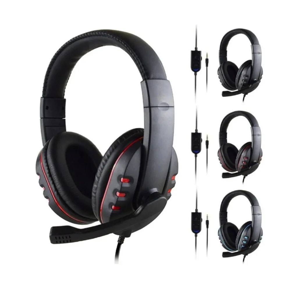 Fones de ouvido com fio de 3,5 mm para jogos, headset para música, PS4, PlayStation 4, jogos de PC, chat de computador com microfone.