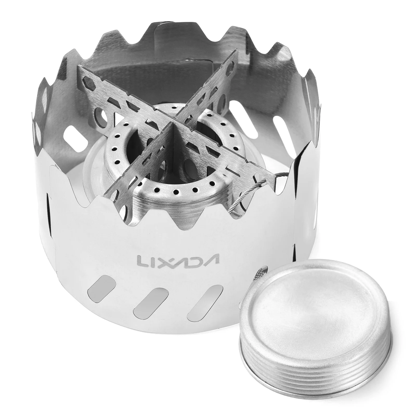 Lixada mini fogão de mochila 100ml queimador de álcool de alumínio com tampa/suporte cruzado/pára-brisa fogão de acampamento portátil para sobrevivência de acampamento Lixada mini fogão de mochila 100ml queimador de álcool de alumínio com tampa/suporte cruzado/pára-brisa fogão de acampamento portátil para sobrevivência de acampamento