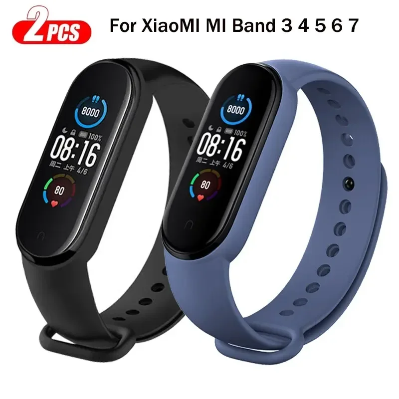 Pulseira de substituição de silicone para Xiaomi Mi Band, Sport Strap, Pulseira, Acessórios Smartwatch, 7, 6, 5, 4, 3, 2pcs