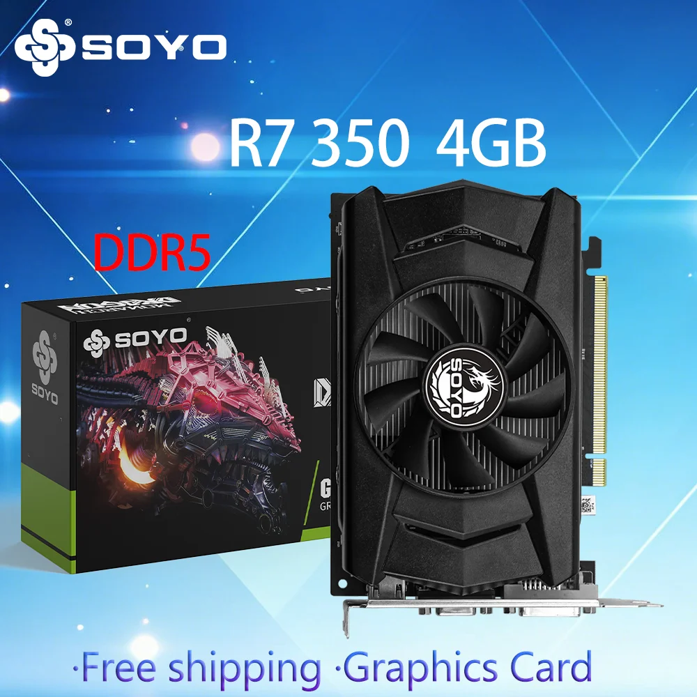 Soyo placas gráficas r7 350 4g ddr5 128bit compatibilidade hdmi + dp + dvi para componentes de computador de jogos desktop placa de vídeo gpu