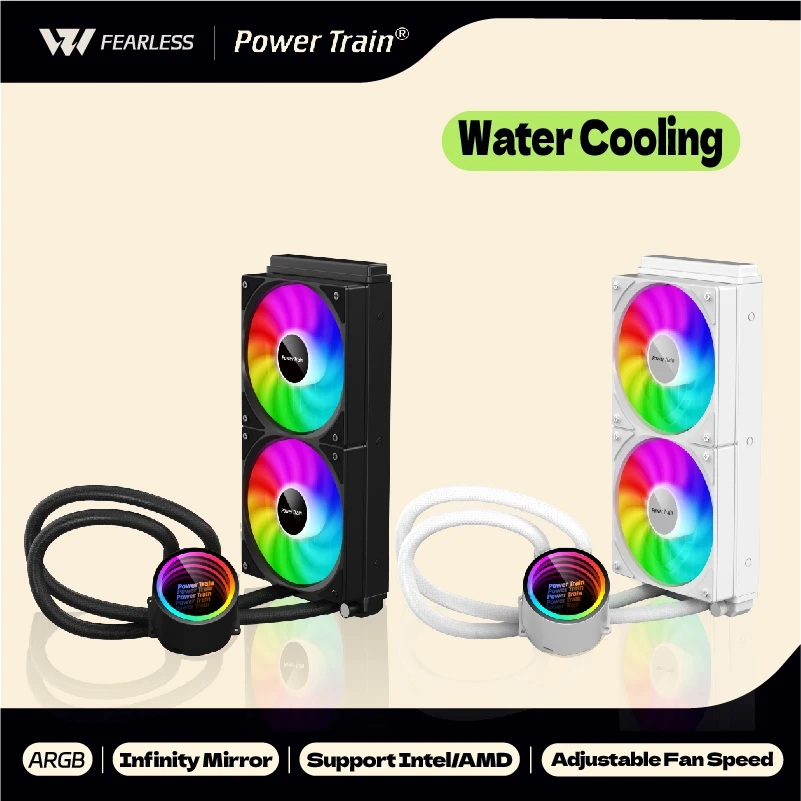 Power Train DL-240A Radiador de resfriamento de água fria e água Branco/Preto ARGB All-In-One 5V 3PIN ARGB Ventilador CPU Cooler líquido