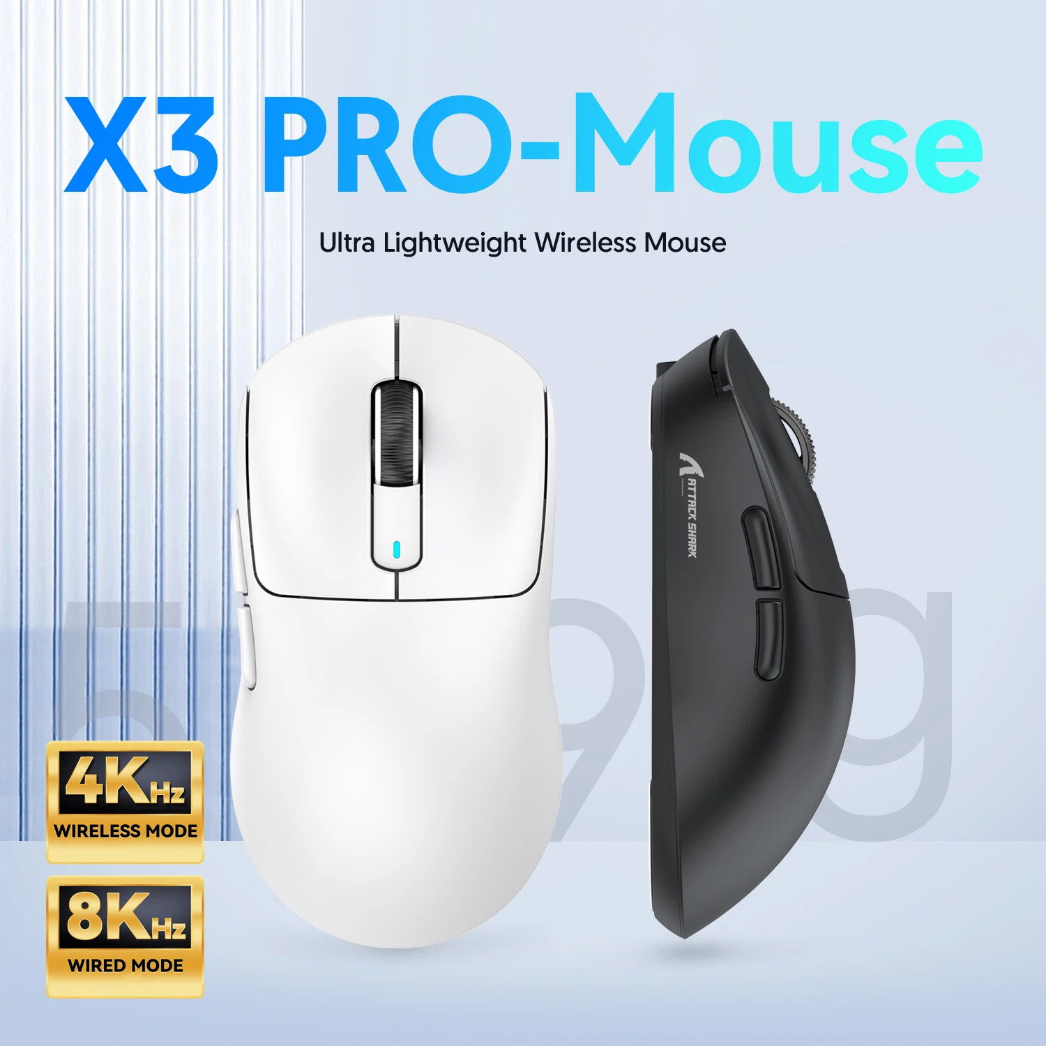Tubarão de Ataque-Mouse Macro Gaming Leve Sem Fio, Conexão Tri-Mode, X3Pro, X3, PAW3395, 26000dpi, Win, Xbox, PS, Mac