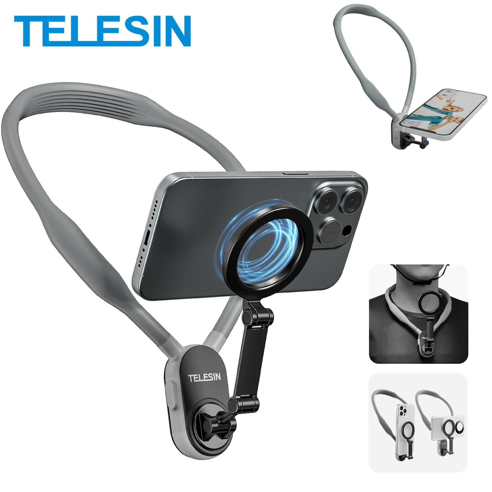 Telesin silicone magnético liberação rápida pescoço montar segurar para iphone 15 14 13 12 11 samsung huawei xiaomi acessórios do telefone inteligente