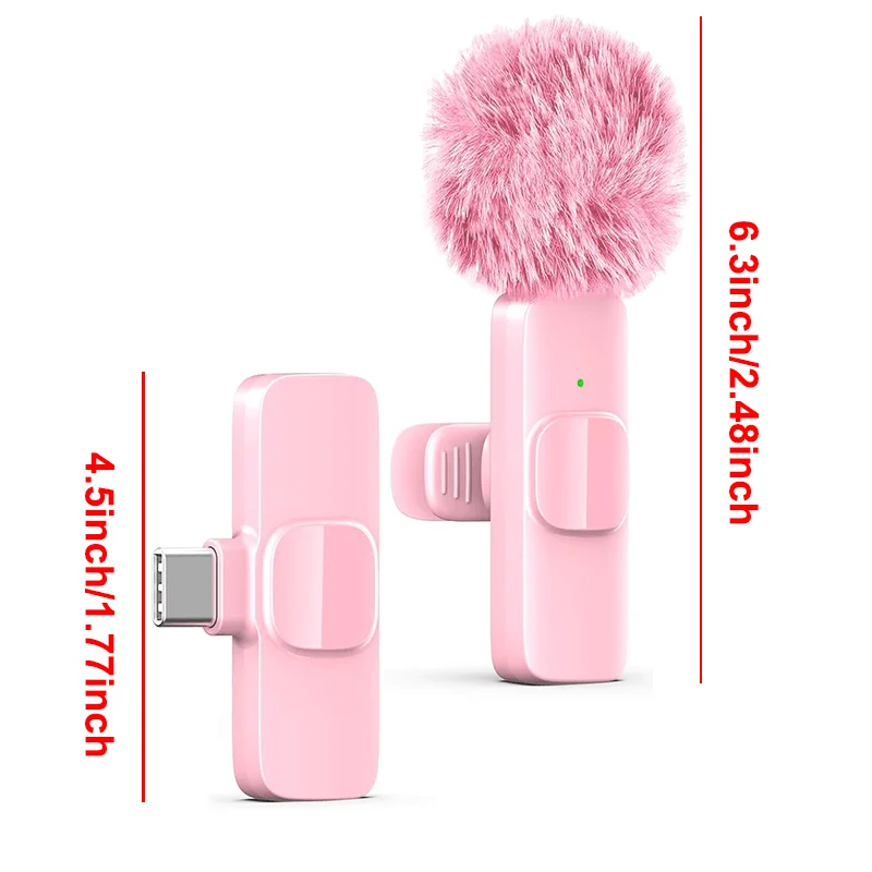 Microfone de Lapela Sem Fio USB-C Mini para iPhone 17/16/15 e Android com Redução de Ruído para Gravação de Vlogs e YouTube