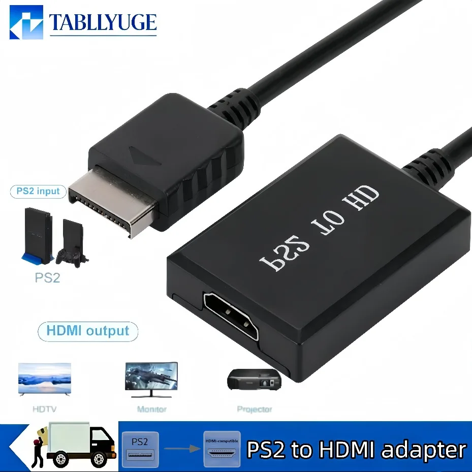 Adaptador Conversor PS2 para HDMI com Cabo HDMI 480i 480P 576i para Console de Jogos Sony PS2, Adaptador de Áudio e Vídeo para Monitor HDTV
