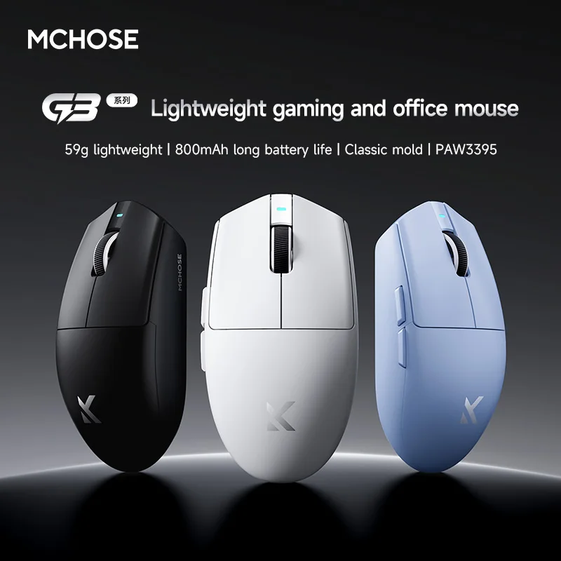 Mouse Gamer Sem Fio MCHOSE G3 V2 PAW3311 Tri-Mode 2.4G Bluetooth USB Com Fio 800mAh Leve para Laptop