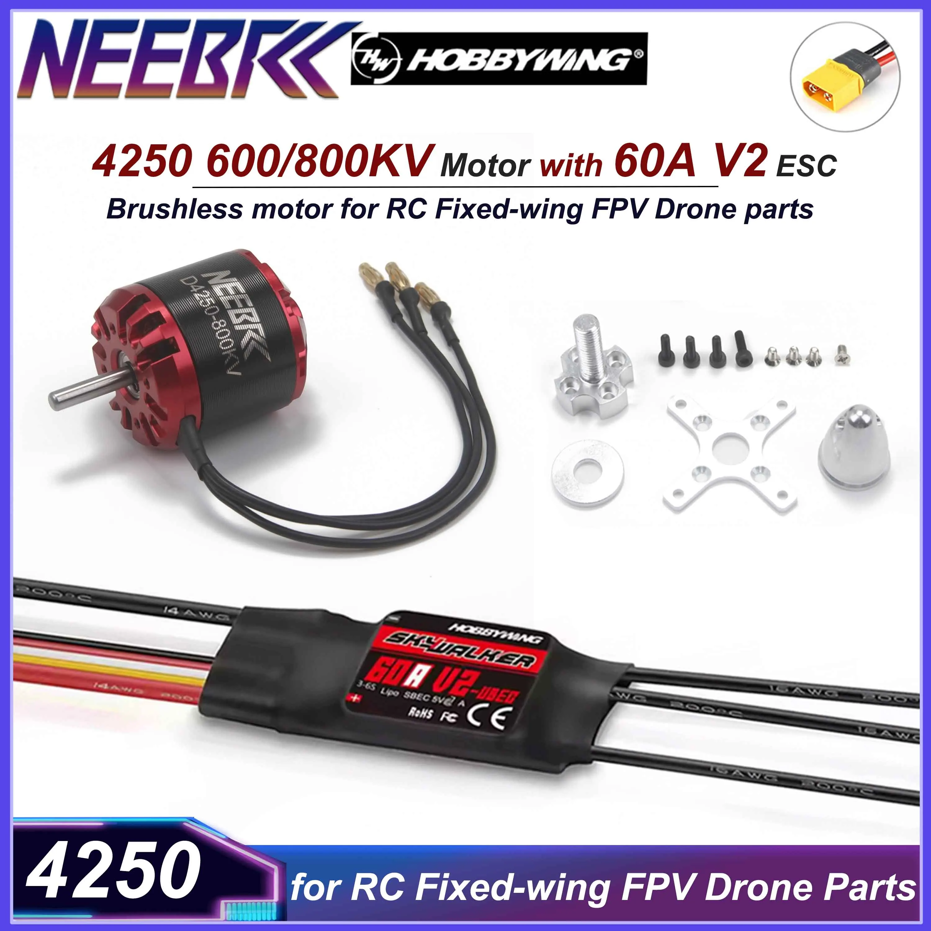Neebrc 4250 600kv 800kv motor sem escova com 60a v2 esc para rc de asa fixa fpv racing drone multicopter quadcopter peças de avião