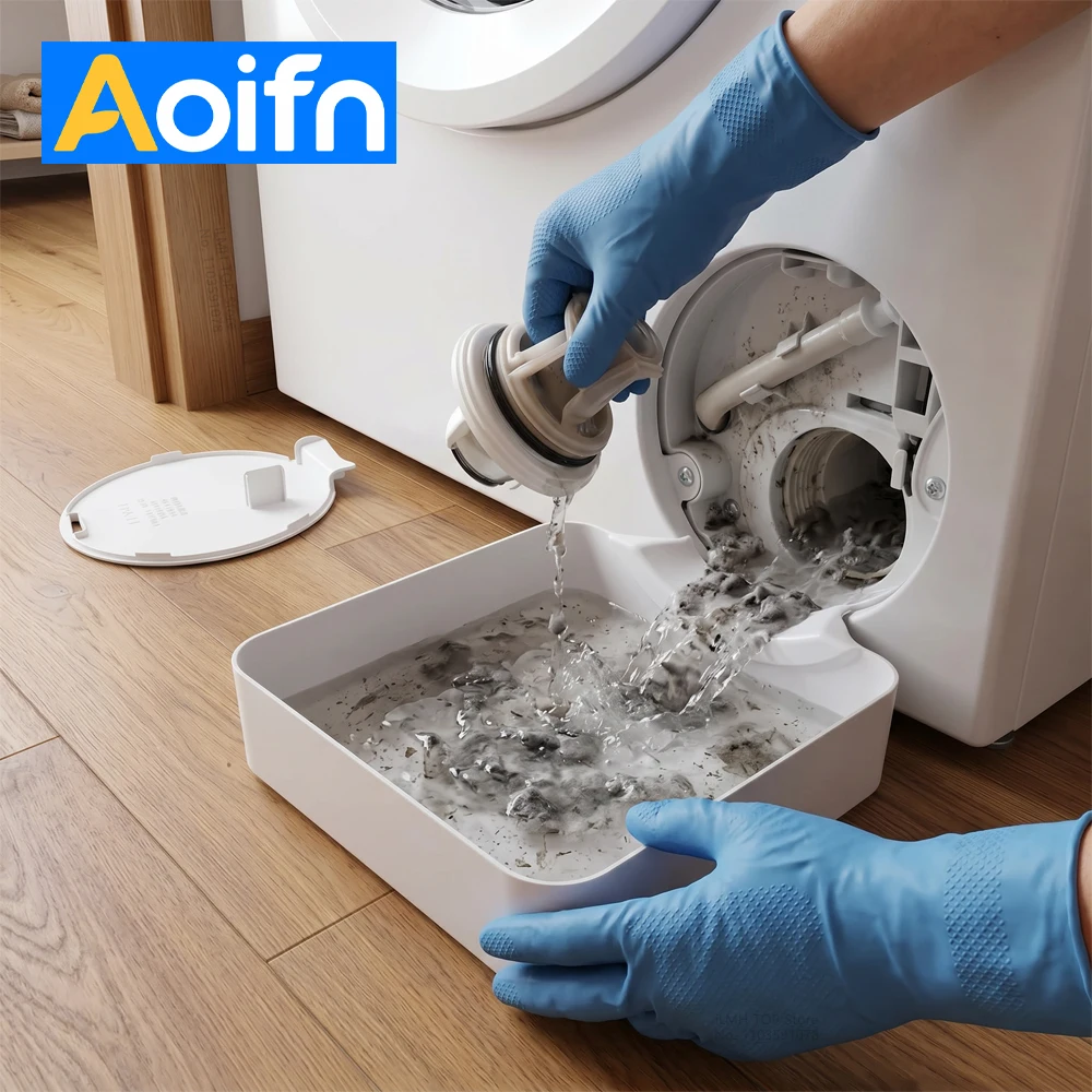Bandeja Coletora de Água Aoifn para Máquina de Lavar Roupa, Bandeja Protetora de Derramamentos para Lavanderia, Ferramenta de Limpeza de Filtro para Máquina de Lavar de Carregamento Frontal