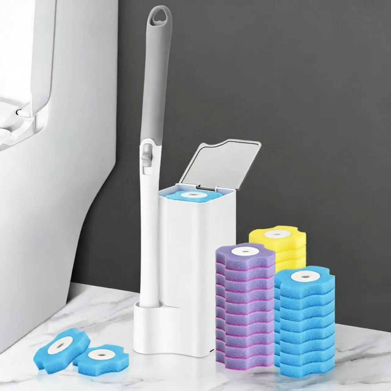 Escova de Vaso Sanitário 18/36 Pçs com Kits de Cabeça Substituta Descartável, Escova de Limpeza de Cabo Longo para Casa, Acessórios de WC, Ideal para Manter a Higiene do Banheiro e Facilitar a Limpeza.