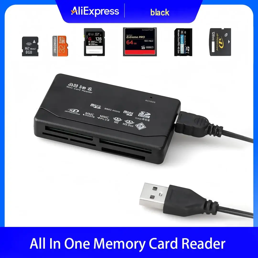 Leitor de Cartão de Memória USB All-In-One Externo SD SDHC Mini Micro M2 MMC XD CF para MP3 Câmera Digital Leitor de Cartão de Memória USB All-In-One Externo SD SDHC Mini Micro M2 MMC XD CF para MP3 Câmera Digital