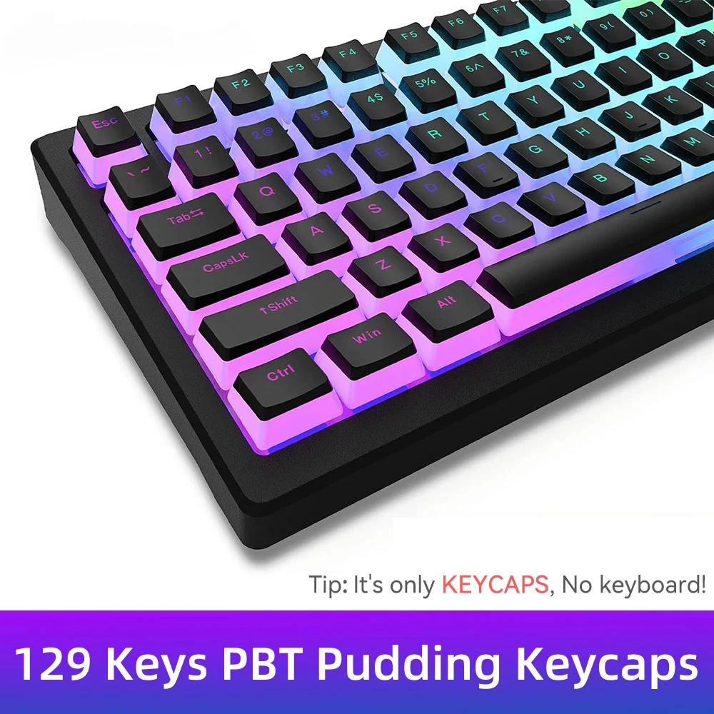 Teclas Pudding PBT 2026, 129 Teclas, Double Shot Translúcidas, para Layouts 60%, 80%, 100%, Perfil OEM para Teclado Mecânico Gamer RGB