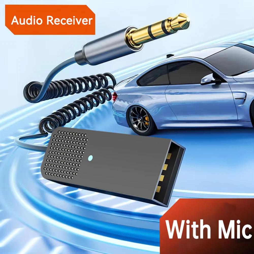 Novo adaptador auxiliar Bluetooth para automóvel, USB para receptor de áudio sem fios estéreo de 3,5 mm, dongle mãos-livres para transmissão BT para automóvel