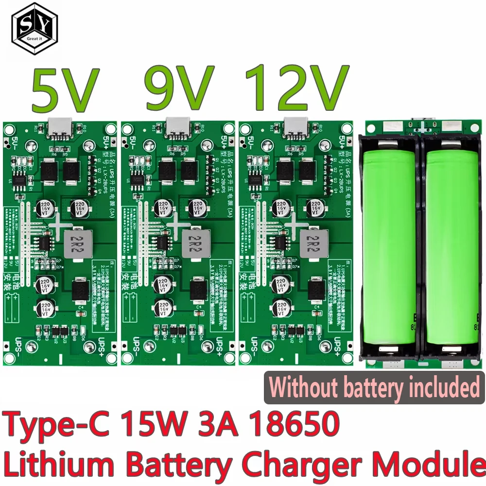 1 ~ 2PCS Tipo-C 15W 3A 18650 Módulo de Carregador de Bateria de Lítio DC-DC Step Up Booster Carga Rápida UPS Fonte de Alimentação/Conversor 5V 9V 12V