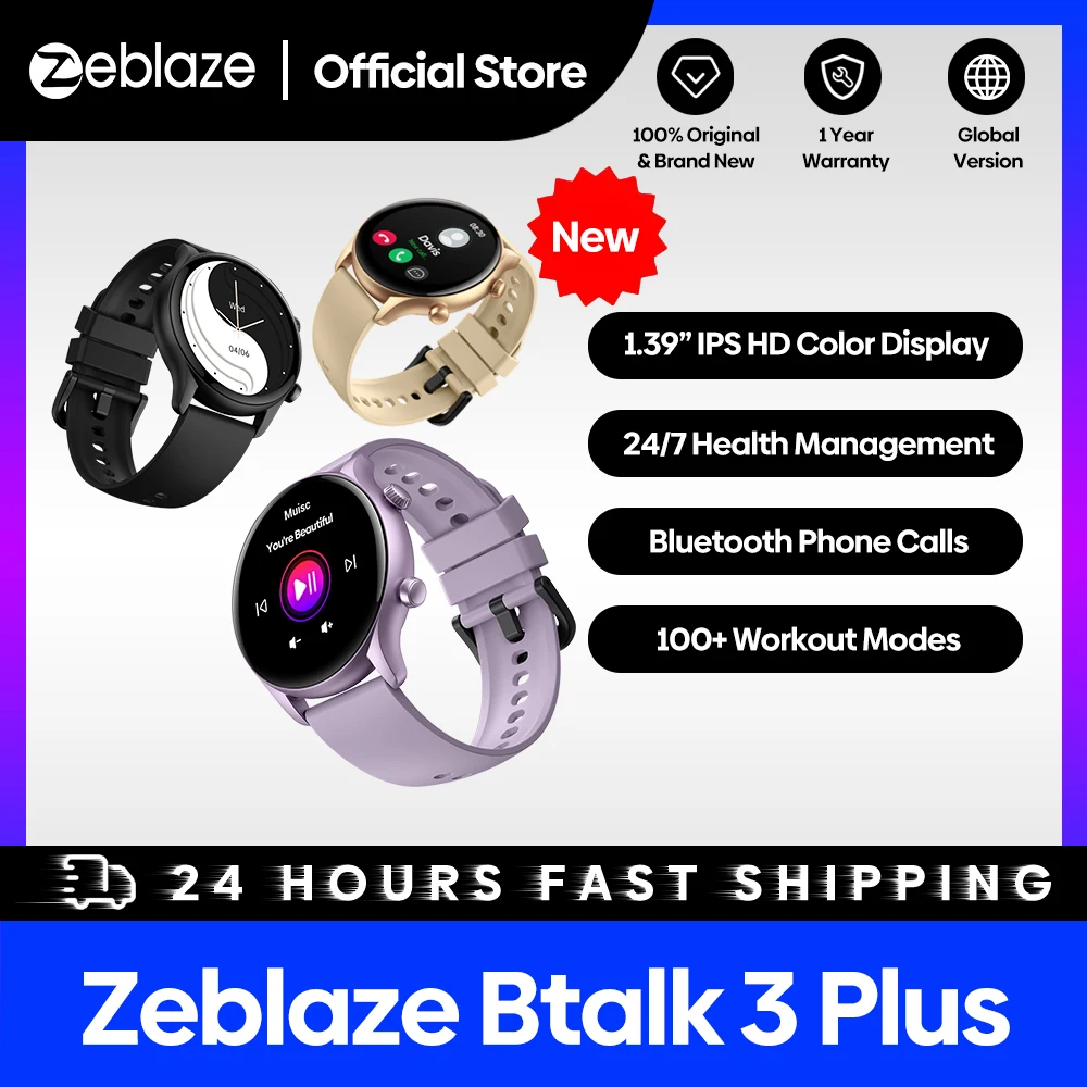Zeblaze-Btalk 3 Plus Smartwatch para Homens e Senhoras, Chamada De Voz, 1.39 "Grande Display Colorido HD, Rastreamento De Fitness, Novo