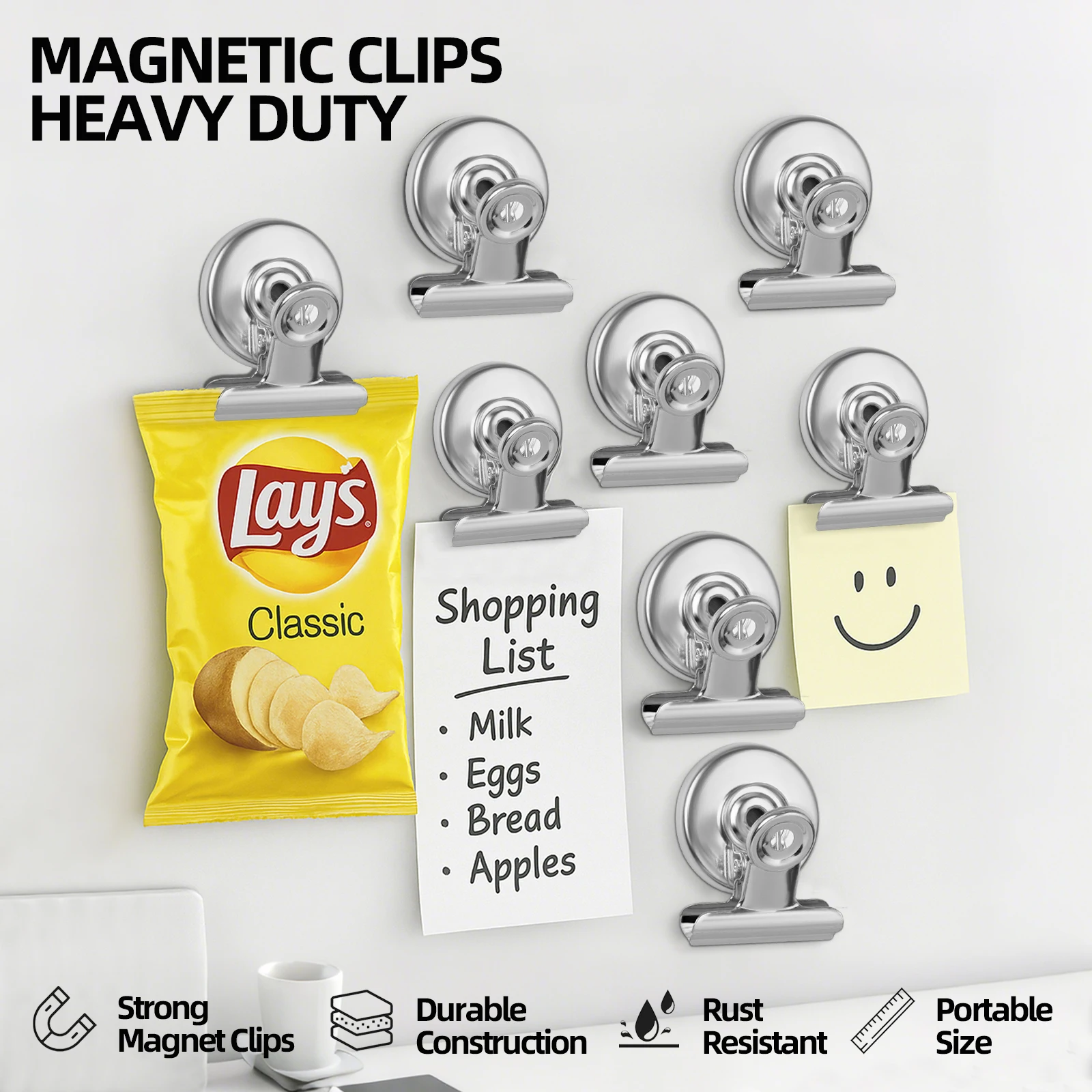 8 pçs clipes magnéticos fortes ímãs de geladeira braçadeiras de papel magnético para geladeira escola escritório quadro branco bala